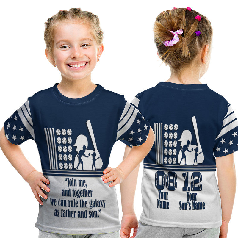 Custom Fathers Day America Dad and Son Baseball Player Blue No.1 T Shirt