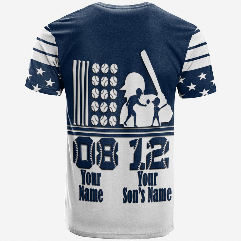 Custom Fathers Day America Dad and Son Baseball Player Blue No.1 T Shirt