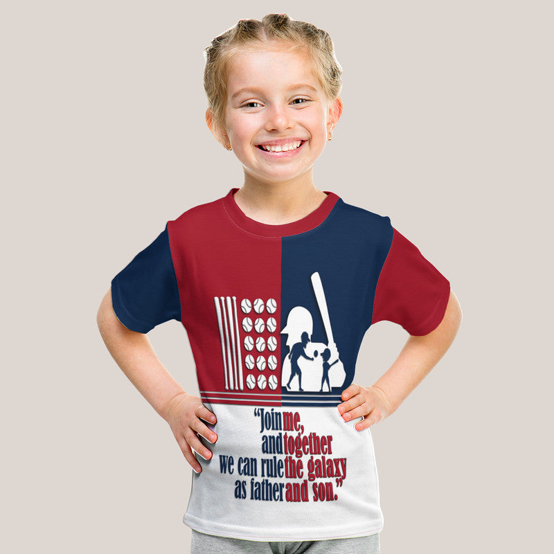Custom Fathers Day America Dad and Son Baseball Player Mixed Blue and Red T Shirt