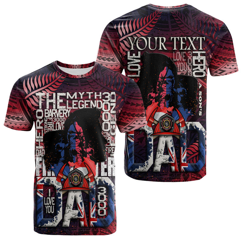 Custom Fathers Day New Zealand Firefighter Dad Maori Pattern Style T Shirt