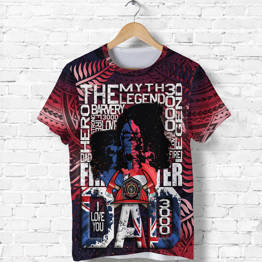 Custom Fathers Day New Zealand Firefighter Dad Maori Pattern Style T Shirt