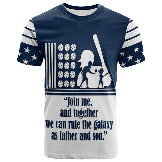 Custom Fathers Day America Dad and Son Baseball Player Blue No.2 T Shirt