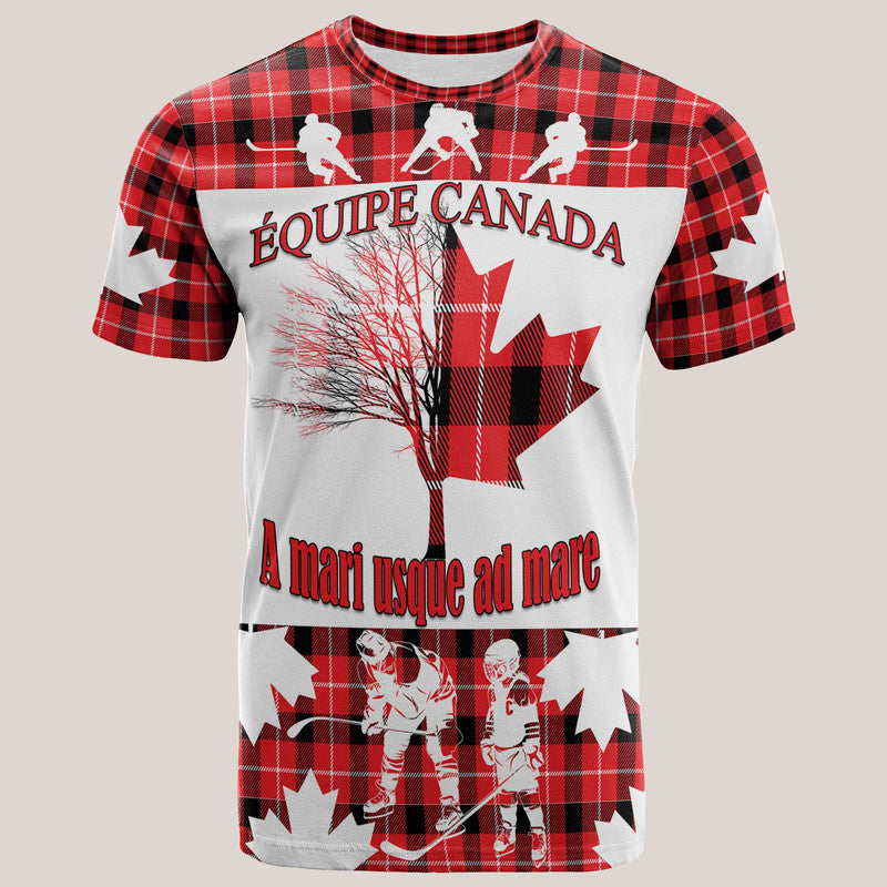 Custom Fathers Day Canada Hockey Maple Leaf Tartan T Shirt