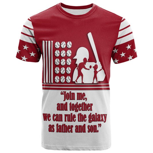 Custom Fathers Day America Dad and Son Baseball Player Red No.1 T Shirt