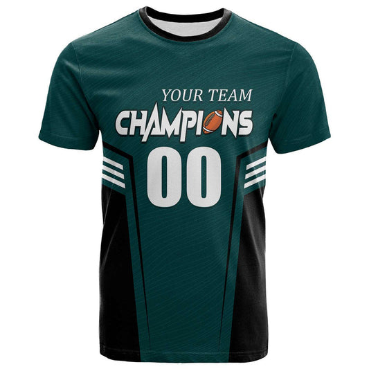 Custom Dark Teal 2025 Football Champions T-Shirt – Team Name &amp; Number