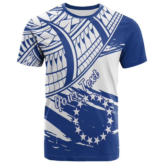 Custom Cook Islands Flag Style Blue With Claw Pattern T Shirt