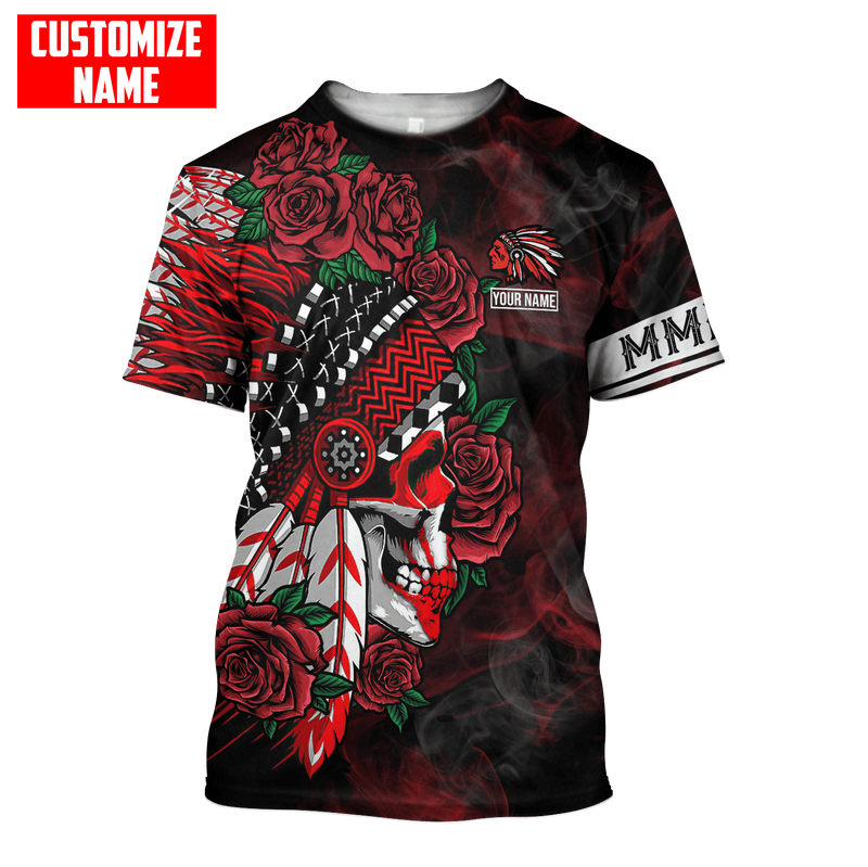 Customized name Native American Chief Skull MMIW Red Hand Shirt T