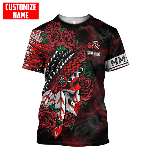 Customized name Native American Chief Skull MMIW Red Hand Shirt T