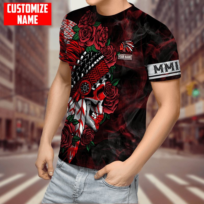 Customized name Native American Chief Skull MMIW Red Hand Shirt T