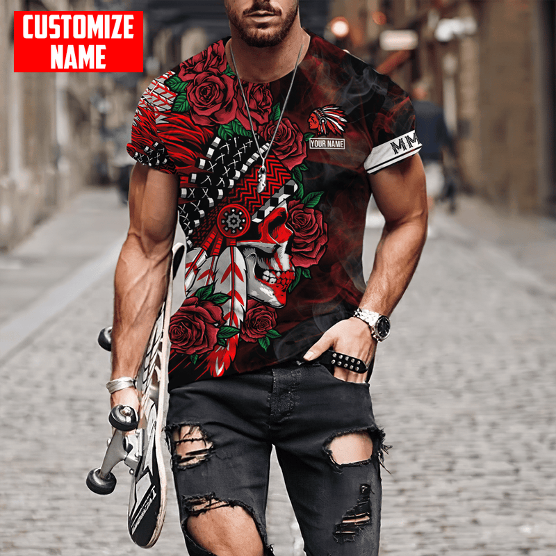 Customized name Native American Chief Skull MMIW Red Hand Shirt T