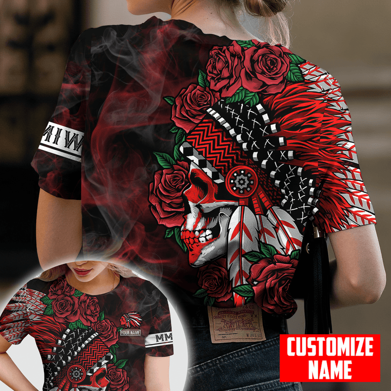 Customized name Native American Chief Skull MMIW Red Hand Shirt T