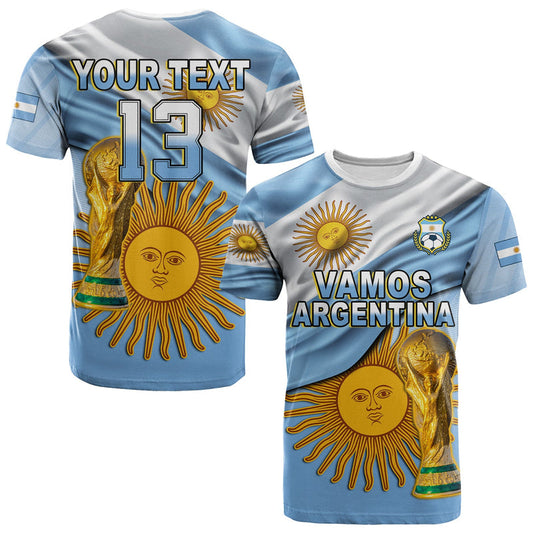 Custom Football Vamos La Albiceleste Champions World Cup Vibe Flag T Shirt
