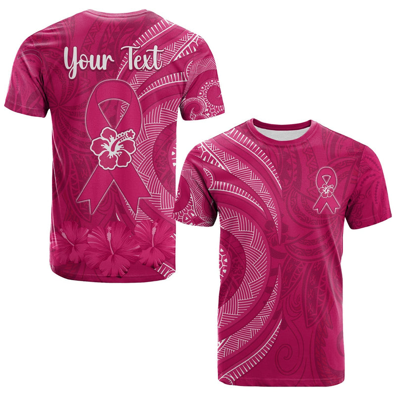 Custom Breast Cancer Awareness Hibiscus Polynesian No One Fights Alone T Shirt