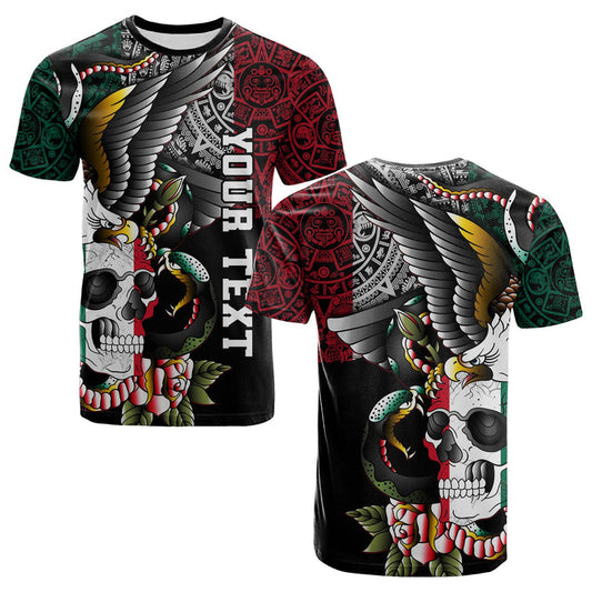 Custom Mexico Mexican Skull Eagle With Angry Snake T Shirt