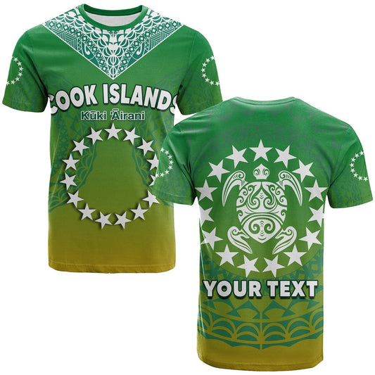 Custom Cook Islands Circle Pattern Mix Sea Turtle Green Version T Shirt