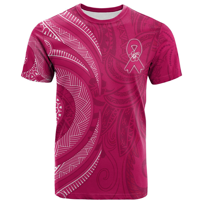Custom Breast Cancer Awareness Hibiscus Polynesian No One Fights Alone T Shirt