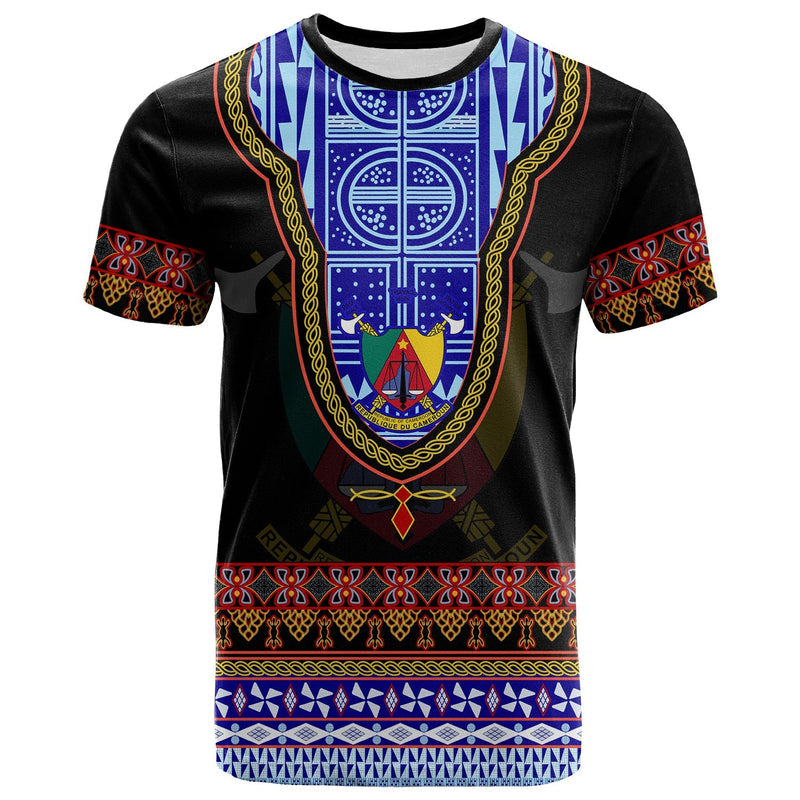 Custom Cameroon Atoghu Pattern Black Style T Shirt
