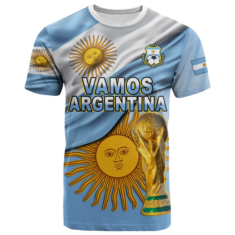 Custom Football Vamos La Albiceleste Champions World Cup Vibe Flag T Shirt