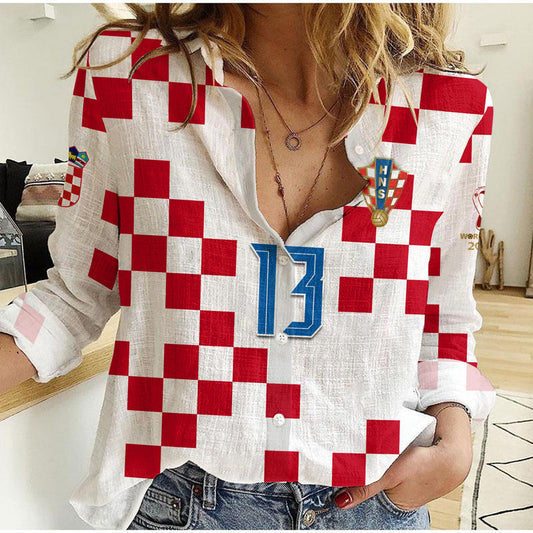 (Custom Text and Number) Croatia Football World Cup Champions 2022 Hrvatska Women Casual Shirt