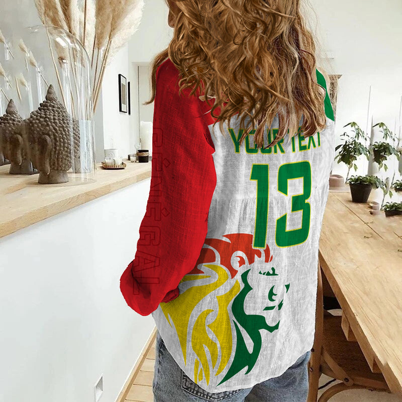 (Custom Text and Number) Senegal Football Lions of Teranga Champions Soccer Wings Flying Women Casual Shirt