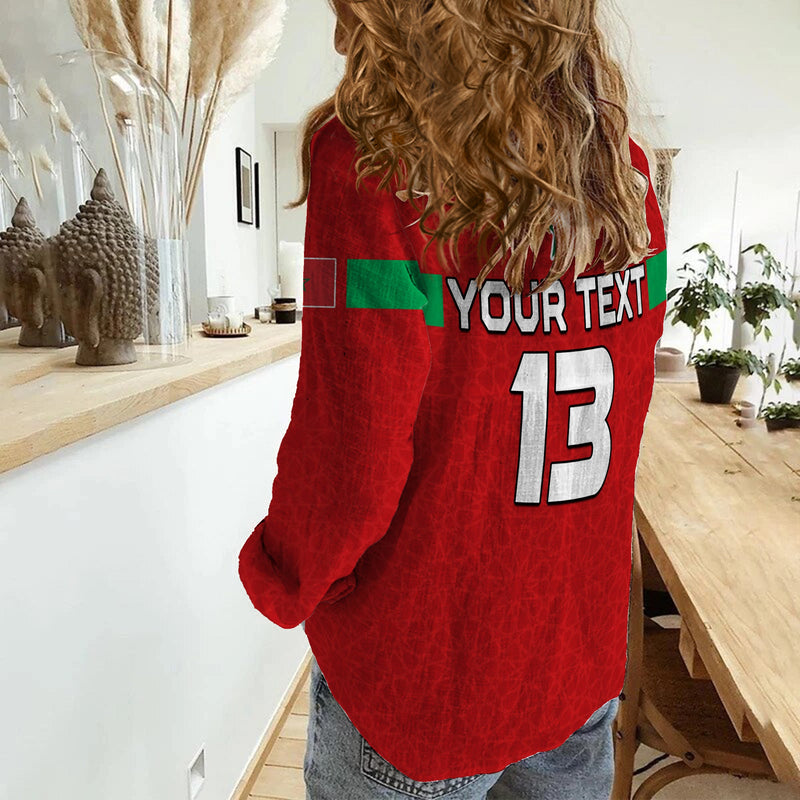 (Custom Text and Number) Morocco Football Champions World Cup New History Women Casual Shirt