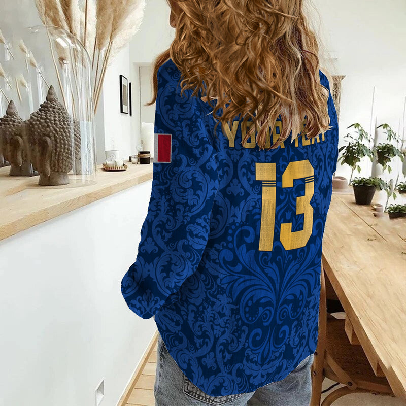 (Custom Text and Number) France Football Elegant Lily World Cup Les Bleus Le Champion Women Casual Shirt