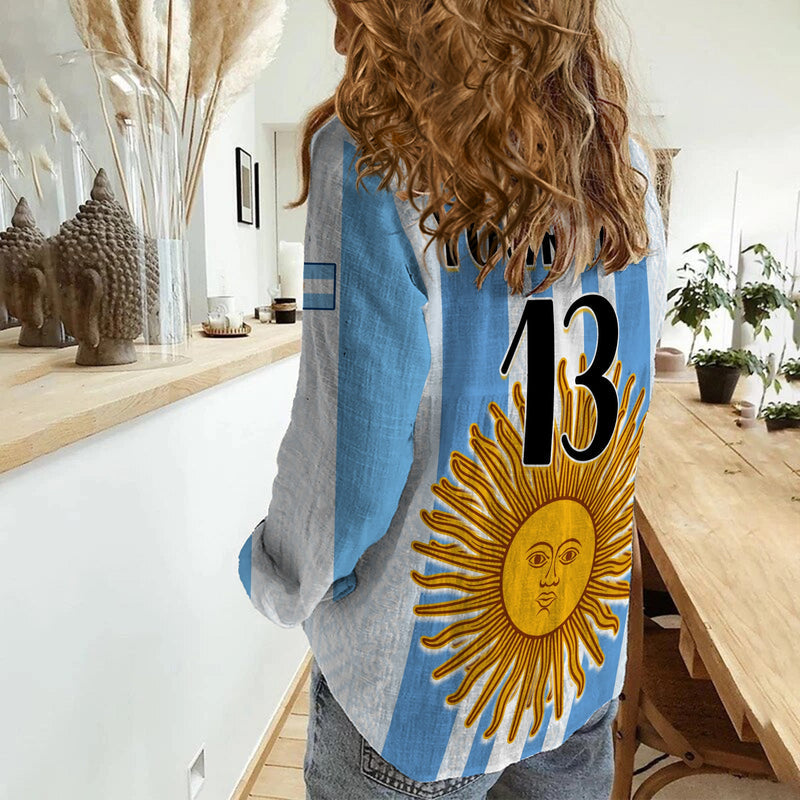 (Custom Text and Number) Argentina Football World Champions 2022 Dream Come True Women Casual Shirt
