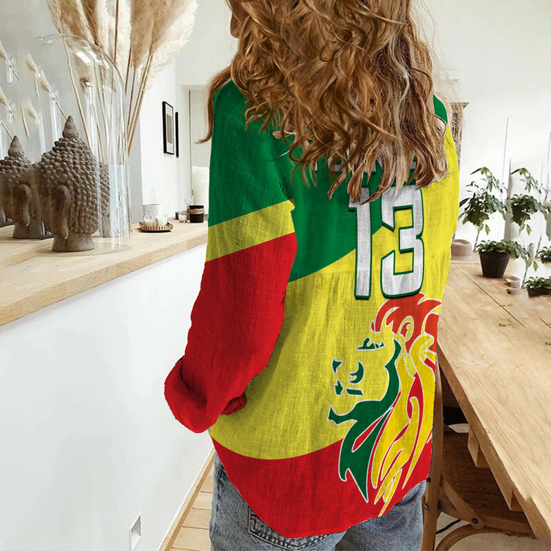 (Custom Text and Number) Senegal Football Lions of Teranga Soccer World Cup 2022 Style Flag Women Casual Shirt