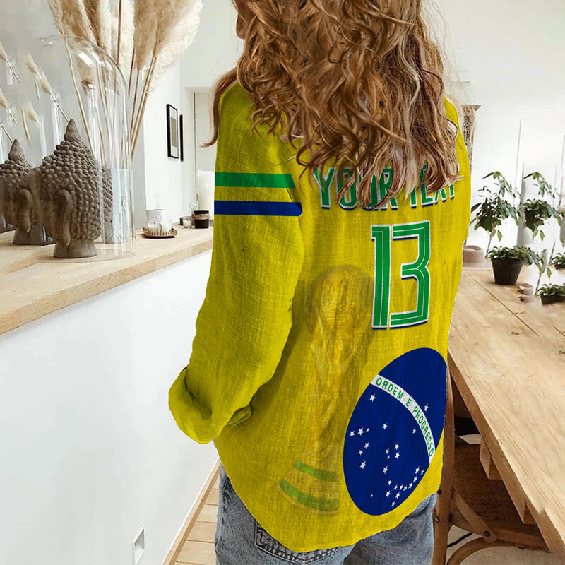 (Custom Text and Number) Brazil Football Go Champions Selecao Campeao Women Casual Shirt