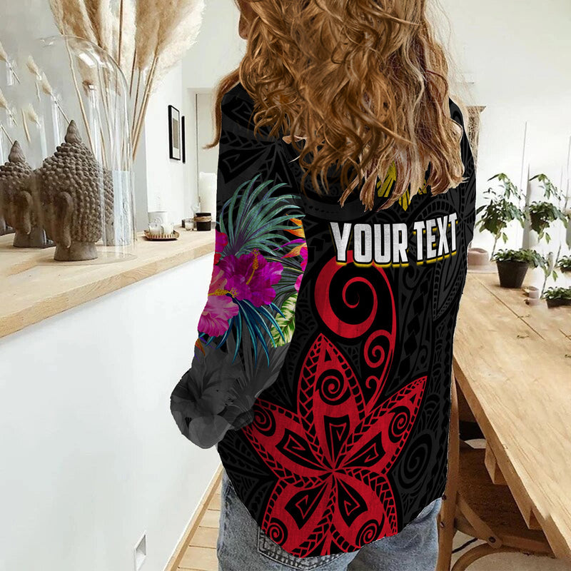 (Custom Personalised) Philippines Sun Filipino Polynesian mix Flowers Black Vibe Women Casual Shirt