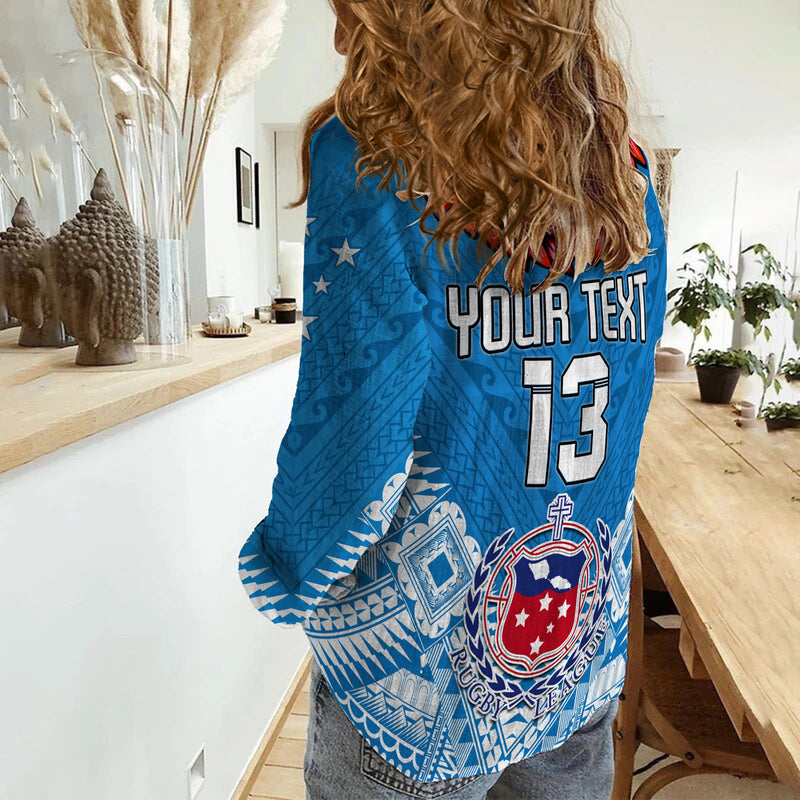 (Custom Text and Number) Toa Samoa Rugby Manu Siva Tau Style Ulafala Women Casual Shirt