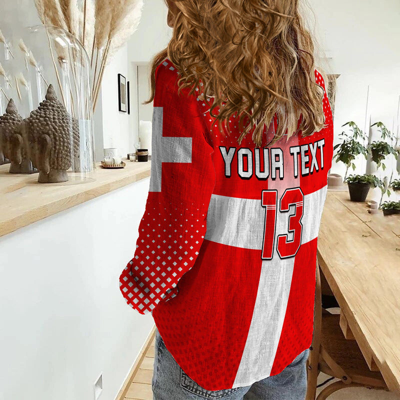 (Custom Text and Number) Switzerland Football Schweizer Pati Champion 2022 World Cup Women Casual Shirt