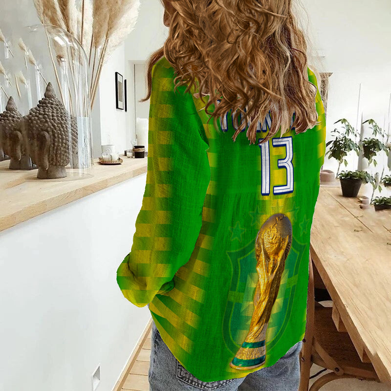 (Custom Text and Number) Brazil Football Champions Proud Selecao Women Casual Shirt