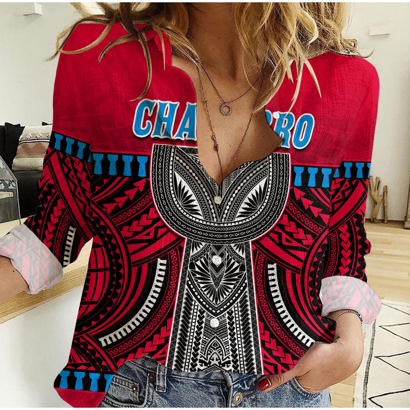 (Custom Personalised) Guam Chamorro Latte Stone Red Polynesian Haligi Women Casual Shirt