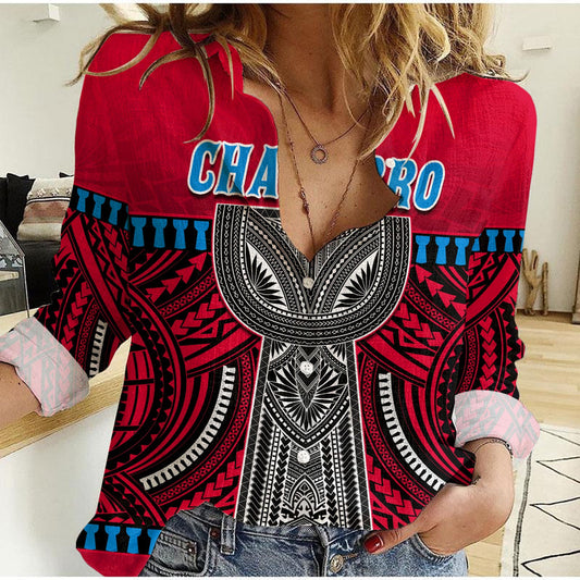 (Custom Personalised) Guam Chamorro Latte Stone Red Polynesian Haligi Women Casual Shirt