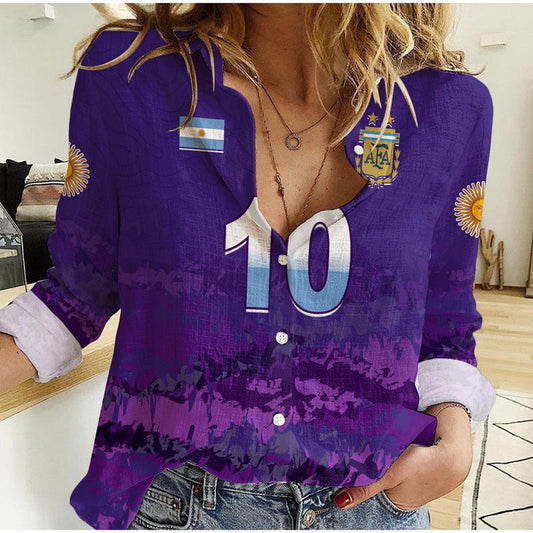 (Custom Text and Number) Argentina Football Go Champions La Albiceleste Women Casual Shirt