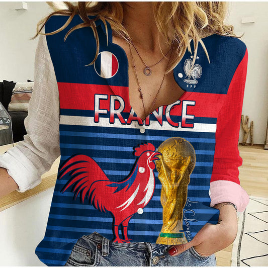 (Custom Text and Number) France Football The Blues Les Bleus Le Champion 2022 World Cup Women Casual Shirt