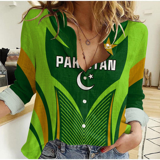 (Custom Personalised) Pakistan Cricket Green Shaheens Champion Women Casual Shirt