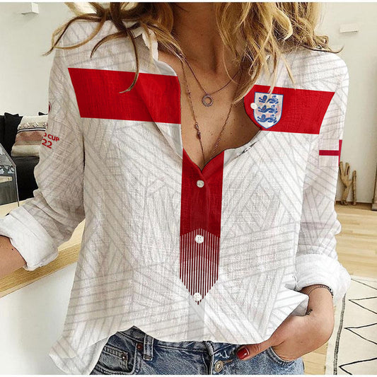 (Custom Text and Number) England Football Come On Three Lions Soccer Champions World Cup Ver.01 Women Casual Shirt