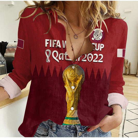 (Custom Text and Number) Qatar Football WC 2022 Style Sporty Women Casual Shirt