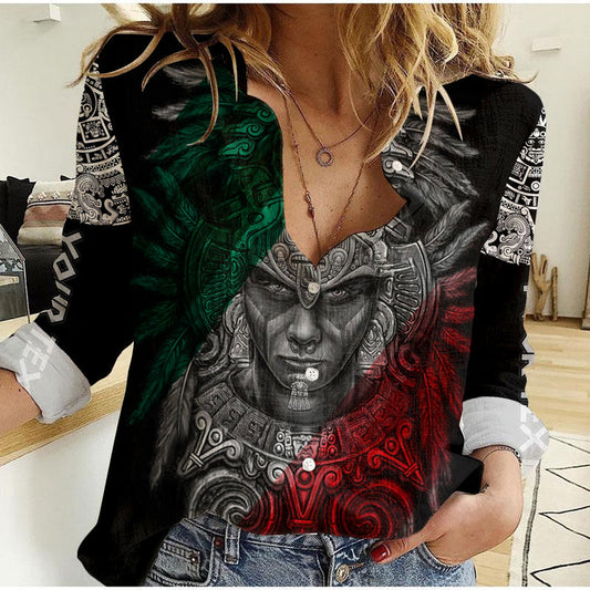 Custom Mexico Warrior Eagle Aztec Women Casual Shirt