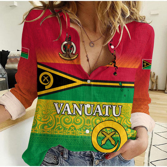 (Custom Personalised) Vanuatu Color Six Provinces and Map Women Casual Shirt