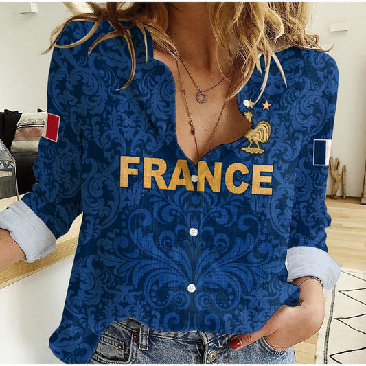 (Custom Text and Number) France Football Elegant Lily World Cup Les Bleus Le Champion Women Casual Shirt