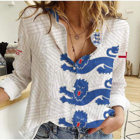 (Custom Text and Number) England Football Come On Three Lions Soccer Champions World Cup Ver.02 Women Casual Shirt