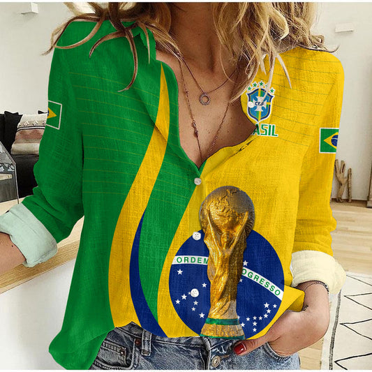 (Custom Text and Number) Brazil Football Champions Selecao Style Vibe Women Casual Shirt