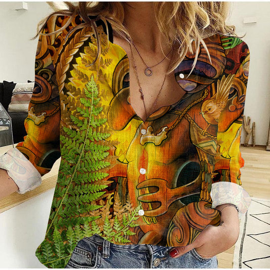 Custom Hei Tiki Maori Fern Aotearoa Ta Moko Sun Women Casual Shirt