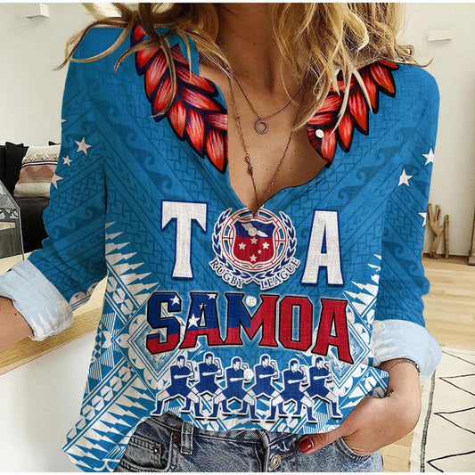 (Custom Text and Number) Toa Samoa Rugby Manu Siva Tau Style Ulafala Women Casual Shirt