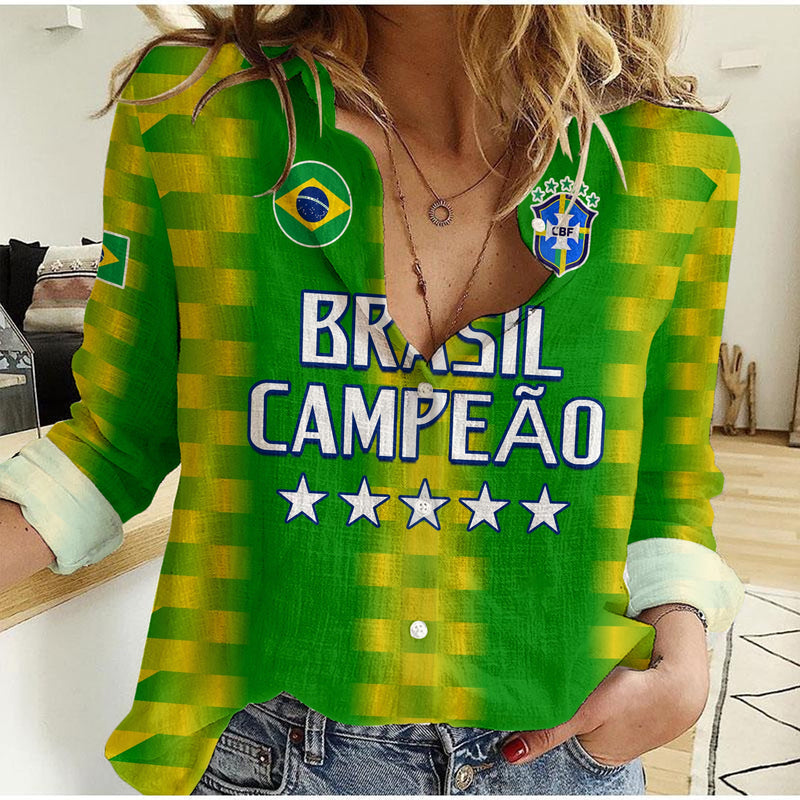 (Custom Text and Number) Brazil Football Champions Proud Selecao Women Casual Shirt