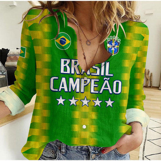 (Custom Text and Number) Brazil Football Champions Proud Selecao Women Casual Shirt