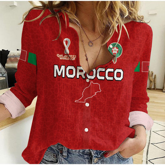 (Custom Text and Number) Morocco Football Champions World Cup Soccer Proud Women Casual Shirt